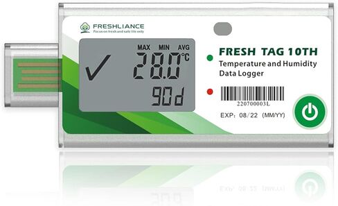 مسجل بيانات درجة الحرارة والرطوبة LCD من Freshliance، مسجل رطوبة درجة الحرارة USB للاستخدام مرة واحدة مع تقرير PDF أو CSV، 65000 قراءات -22 درجة فهرنهايت ~ 158 درجة فهرنهايت عالية الدقة، 90 يومًا، 10 عبوات، علامة جديدة 10TH in Kuwait