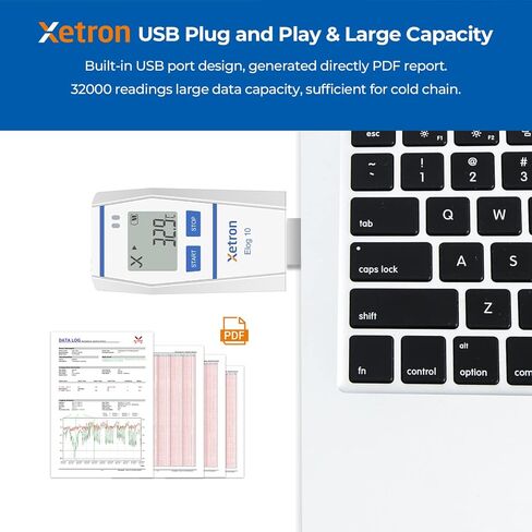 Xetron New Designed Multi-Use Temperature Data Logger for Cold Chain Recorder up to 32000 Points, Thermometer Email Alarm, PDF Report, with Calibration Certificate, Elog10 (1 Pack) in Kuwait