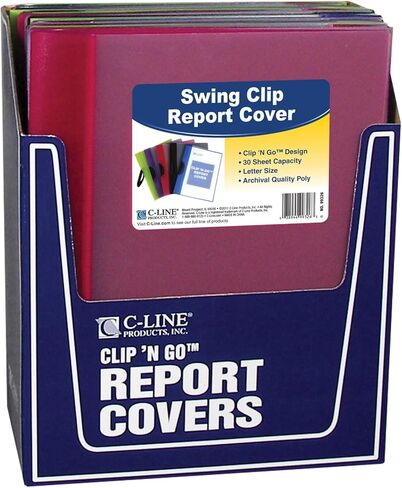غلاف تقرير C-Line Clip 'N Go Swing Clip، سعة 30 ورقة لإدراج مقاس 8.5 × 11 بوصة، حزمة من 24 غطاء تقرير، بلوري، ألوان متنوعة (99326-24) in Saudi Arabia