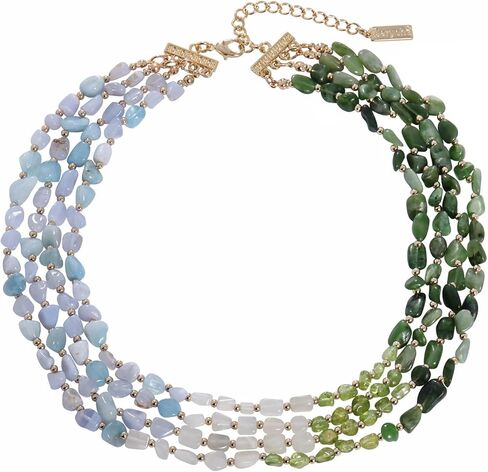 BERYOHZ Natural Stone Beaded Multi-Strand Necklace for Women,17.9in, Gold-Plated in Kuwait