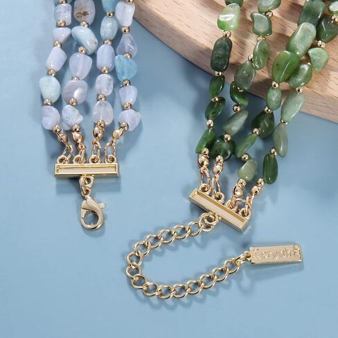 BERYOHZ Natural Stone Beaded Multi-Strand Necklace for Women,17.9in, Gold-Plated in Kuwait