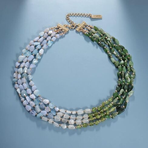 BERYOHZ Natural Stone Beaded Multi-Strand Necklace for Women,17.9in, Gold-Plated in Kuwait