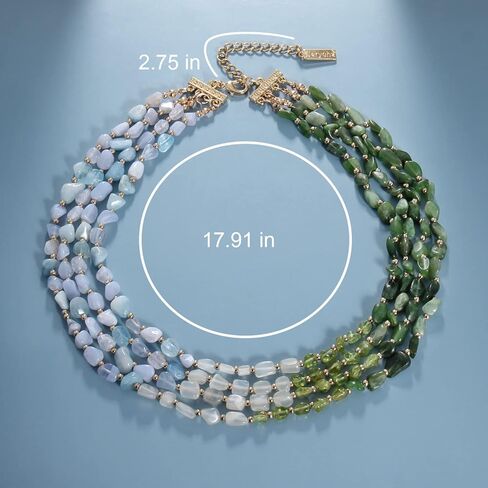 BERYOHZ Natural Stone Beaded Multi-Strand Necklace for Women,17.9in, Gold-Plated in Kuwait
