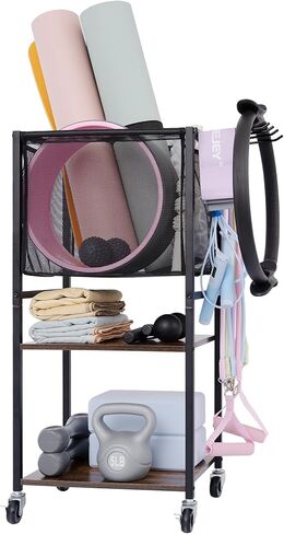 StorageWorks Home Gym Weight Rack, Exercise Equipment Storage Rack, Yoga Mat Storage Rack, Yoga Mat Holder with Wheels (For Yoga Blocks, Dumbbells, Resistance Bands) Black, Small in Kuwait