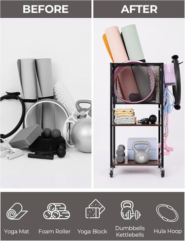 StorageWorks Home Gym Weight Rack, Exercise Equipment Storage Rack, Yoga Mat Storage Rack, Yoga Mat Holder with Wheels (For Yoga Blocks, Dumbbells, Resistance Bands) Black, Small in Kuwait