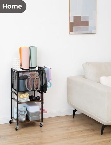 StorageWorks Home Gym Weight Rack, Exercise Equipment Storage Rack, Yoga Mat Storage Rack, Yoga Mat Holder with Wheels (For Yoga Blocks, Dumbbells, Resistance Bands) Black, Small in Kuwait