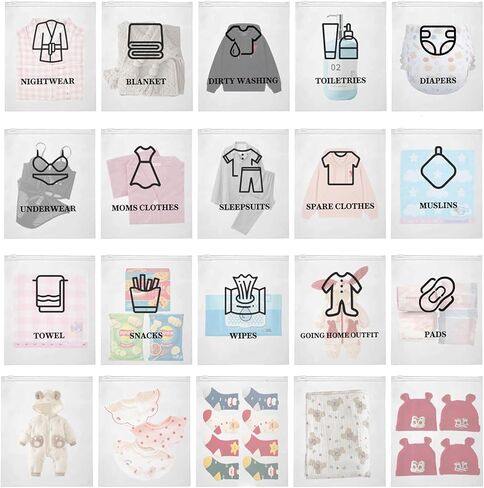 BYXVSBYS 20 Pack Hospital Bags for Labor and Delivery,11 x 14 Inch Maternity Hospital Bag Essentials for Mommy Dad Newborn Baby,Diaper Bag Organizing Pouches First Time New Mom Must Haves in Kuwait