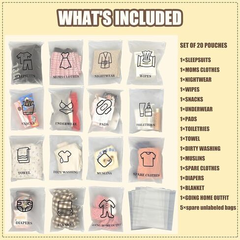 BYXVSBYS 20 Pack Hospital Bags for Labor and Delivery,11 x 14 Inch Maternity Hospital Bag Essentials for Mommy Dad Newborn Baby,Diaper Bag Organizing Pouches First Time New Mom Must Haves in Kuwait