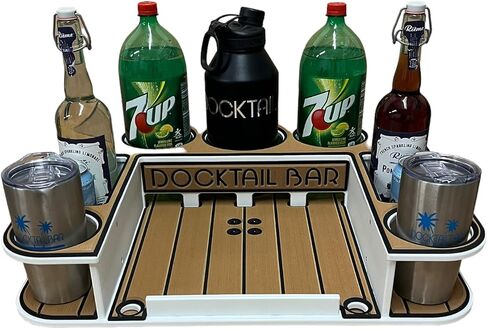 Docktail Butler Boat Table Caddy Organizer - Pontoon Rail Mount | Portable Boat Table and Boat Bar, Pontoon Tables for Boats with Cup Holders, Boat Storage Accessories in Saudi Arabia
