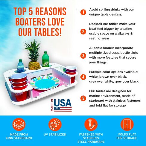 Docktail Butler Boat Table Caddy Organizer - Pontoon Rail Mount | Portable Boat Table and Boat Bar, Pontoon Tables for Boats with Cup Holders, Boat Storage Accessories in Saudi Arabia