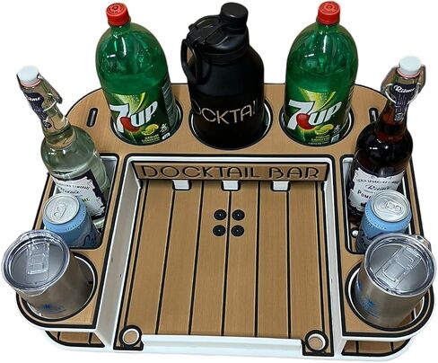 Docktail Butler Boat Table Caddy Organizer - Pontoon Rail Mount | Portable Boat Table and Boat Bar, Pontoon Tables for Boats with Cup Holders, Boat Storage Accessories in Saudi Arabia