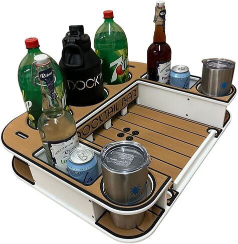 Docktail Butler Boat Table Caddy Organizer - Pontoon Rail Mount | Portable Boat Table and Boat Bar, Pontoon Tables for Boats with Cup Holders, Boat Storage Accessories in Saudi Arabia