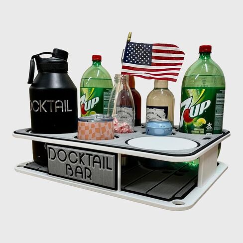 منظم علبة القارب Docktail Bar - يتضمن حامل قضيب التثبيت | طاولة قارب محمولة وبار قارب، طاولات بحرية للقوارب مع حاملات أكواب، ملحقات تخزين القوارب in Saudi Arabia