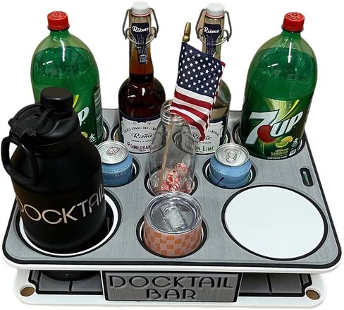 منظم علبة القارب Docktail Bar - يتضمن حامل قضيب التثبيت | طاولة قارب محمولة وبار قارب، طاولات بحرية للقوارب مع حاملات أكواب، ملحقات تخزين القوارب in Saudi Arabia