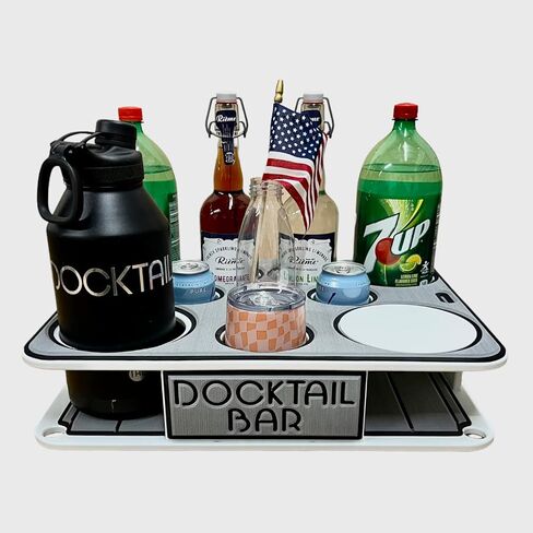 منظم علبة القارب Docktail Bar - يتضمن حامل قضيب التثبيت | طاولة قارب محمولة وبار قارب، طاولات بحرية للقوارب مع حاملات أكواب، ملحقات تخزين القوارب in Saudi Arabia