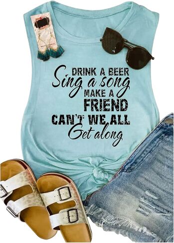 Women Country Music Sleeveless Tank Tops Funny Letter Vacation Tanks Summer Casual Beach Holiday Shirt in Saudi Arabia