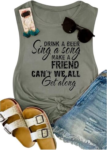 Women Country Music Sleeveless Tank Tops Funny Letter Vacation Tanks Summer Casual Beach Holiday Shirt in Saudi Arabia