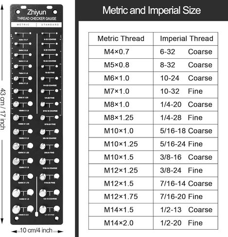 ترقية جهاز فحص خيط الصواميل والمسمار، مقياس خيط مقاس 28 مسمار وصمولة، مقياس معرف المسمار والصمولة SUS 304، 14 معيار و14 مسمار متري، مسمار تعريف قابل للتثبيت على الحائط in Kuwait