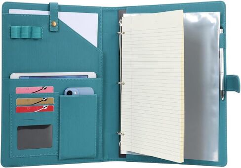 Wonderpool A4 PU Leather Portfolio Holder Ring File Document Case with Removable Binder Clipboard, Multi Pocket and Legal Pad for Business Organizer Interview and Meeting (Black) in Saudi Arabia
