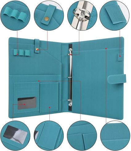 Wonderpool A4 PU Leather Portfolio Holder Ring File Document Case with Removable Binder Clipboard, Multi Pocket and Legal Pad for Business Organizer Interview and Meeting (Black) in Saudi Arabia
