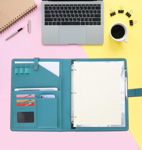 Wonderpool A4 PU Leather Portfolio Holder Ring File Document Case with Removable Binder Clipboard, Multi Pocket and Legal Pad for Business Organizer Interview and Meeting (Black) in Saudi Arabia