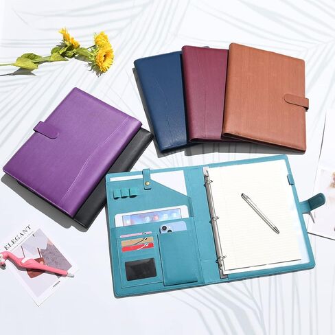 Wonderpool A4 PU Leather Portfolio Holder Ring File Document Case with Removable Binder Clipboard, Multi Pocket and Legal Pad for Business Organizer Interview and Meeting (Black) in Saudi Arabia