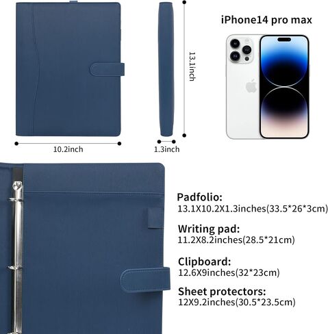 Wonderpool A4 PU Leather Portfolio Holder Ring File Document Case with Removable Binder Clipboard, Multi Pocket and Legal Pad for Business Organizer Interview and Meeting (Black) in Saudi Arabia