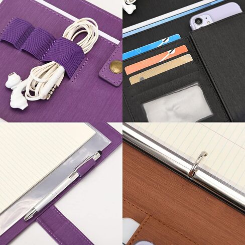 Wonderpool A4 PU Leather Portfolio Holder Ring File Document Case with Removable Binder Clipboard, Multi Pocket and Legal Pad for Business Organizer Interview and Meeting (Black) in Saudi Arabia