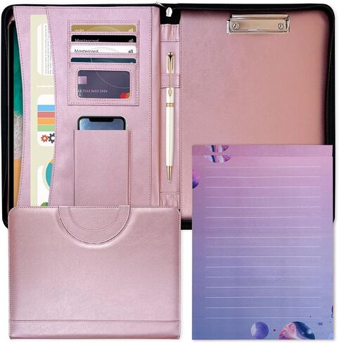 Elegant Portfolio Organizer with Handle, PU Leather Padfolio for Women/Men 13.5 x 10" with Cute Designed Notepad, Portfolio Binder for Business Class Interviews, Portfolio Bag, Portfolio Padfolio in Saudi Arabia