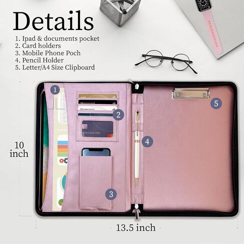 Elegant Portfolio Organizer with Handle, PU Leather Padfolio for Women/Men 13.5 x 10" with Cute Designed Notepad, Portfolio Binder for Business Class Interviews, Portfolio Bag, Portfolio Padfolio in Saudi Arabia