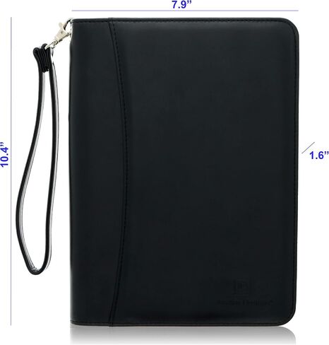 Junior Zippered Business Padfolio with 5x8 Notepad - Black Faux Leather A5 Binder Portfolio & Organizer Folder with 8 Inch Tablet Sleeve by Lautus Designs in Saudi Arabia
