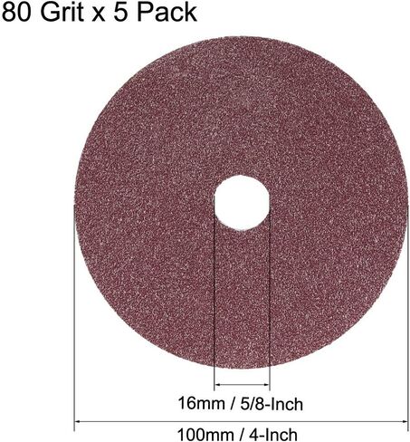 uxcell 4-Inch x 5/8-Inch Aluminum Oxide Resin Fiber Discs, Center Hole 24 Grit Sanding Grinding Discs, 5 Pack in Saudi Arabia