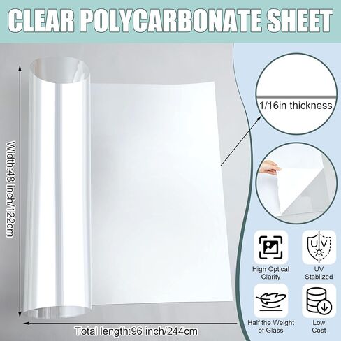 Beeveer 48" x 96" (1/16") Clear Polycarbonate Sheet UV Coating on Both Sides Transparent Flexible Plastic Panels with Film on Both Sides for Crafts DIY Window Replacement Panes in Saudi Arabia