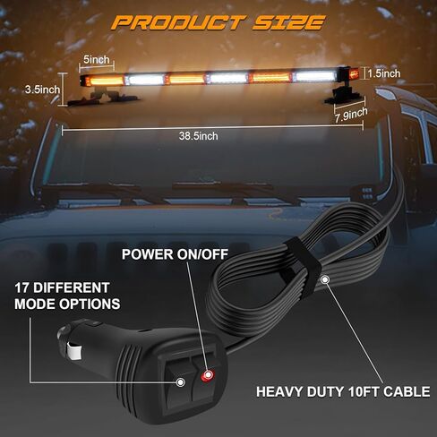 AnTom 38.5" LED Strobe Light Bar,High Bright LED Emergency Flashing Beacon Light Bar,Magnetic Base Amber Light,Emergency Strobe Light for DC12V-24V Construction Vehicles,Truck,Snow Plow,Postal(Amber) in Kuwait
