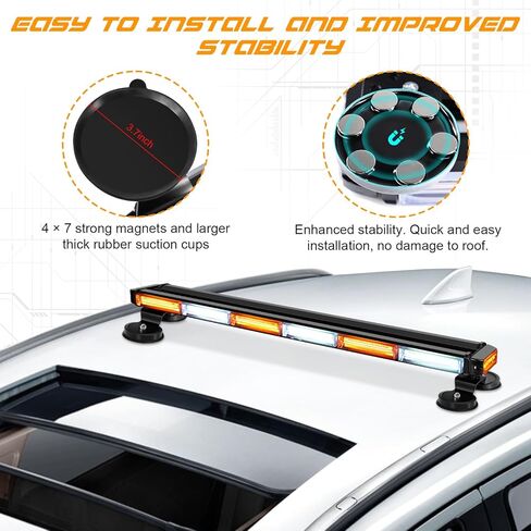 AnTom 38.5" LED Strobe Light Bar,High Bright LED Emergency Flashing Beacon Light Bar,Magnetic Base Amber Light,Emergency Strobe Light for DC12V-24V Construction Vehicles,Truck,Snow Plow,Postal(Amber) in Kuwait
