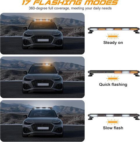 AnTom 38.5" LED Strobe Light Bar,High Bright LED Emergency Flashing Beacon Light Bar,Magnetic Base Amber Light,Emergency Strobe Light for DC12V-24V Construction Vehicles,Truck,Snow Plow,Postal(Amber) in Kuwait