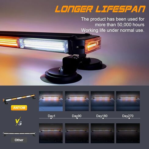 AnTom 38.5" LED Strobe Light Bar,High Bright LED Emergency Flashing Beacon Light Bar,Magnetic Base Amber Light,Emergency Strobe Light for DC12V-24V Construction Vehicles,Truck,Snow Plow,Postal(Amber) in Kuwait