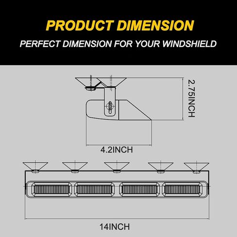 KAMOPA الأبيض العنبر الطوارئ داش أضواء ستروب 14 بوصة الزجاج الأمامي قناع ضوء بار مع شفط كأس يتصاعد لمركبات البناء سحب الشاحنات in Kuwait