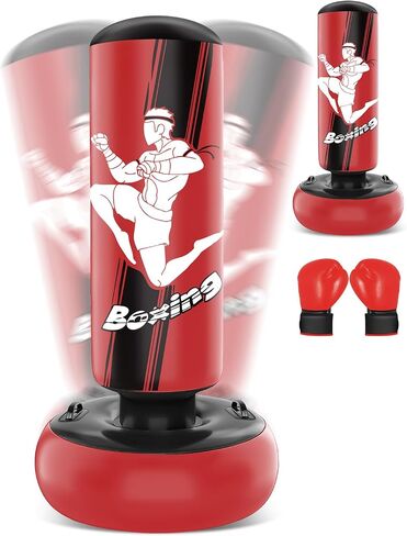 YORWHIN 66 Inch Inflatable Punching Bag for Kids, Freestanding Punching Bag for Teen, Boxing Bag with Boxing Gloves for Practicing MMA Karate Taekwondo and Relieve Pent Up Energy(Red) in Saudi Arabia