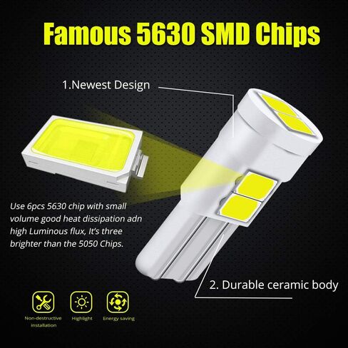 Mini 3D 168 194 T10 LED Bulbs Super Bright COB Chips Lamp for Side Marker Door Wedge lights,White 6000K.10-Pack. in Saudi Arabia