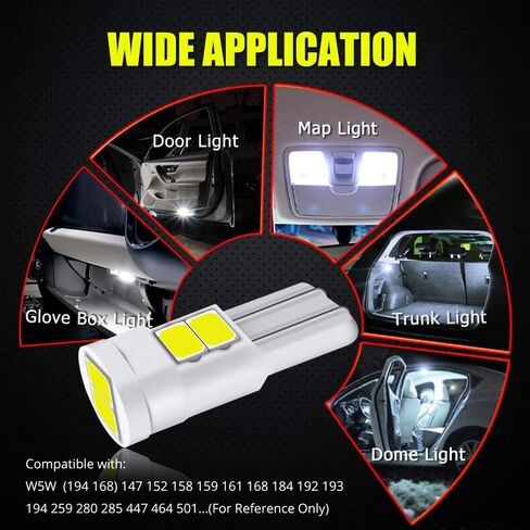 Mini 3D 168 194 T10 LED Bulbs Super Bright COB Chips Lamp for Side Marker Door Wedge lights,White 6000K.10-Pack. in Saudi Arabia