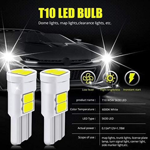 Mini 3D 168 194 T10 LED Bulbs Super Bright COB Chips Lamp for Side Marker Door Wedge lights,White 6000K.10-Pack. in Saudi Arabia