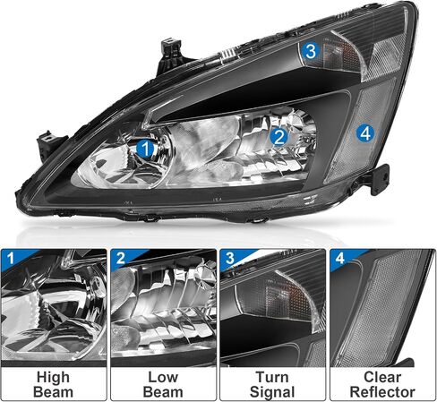 مجموعة المصابيح الأمامية Genful متوافقة مع 2003-2007 2003 2004 2005 2006 2007 03 04 05 06 07 Honda Accord للسائق وجانب الركاب (عاكس شفاف لغطاء الكروم) in Saudi Arabia