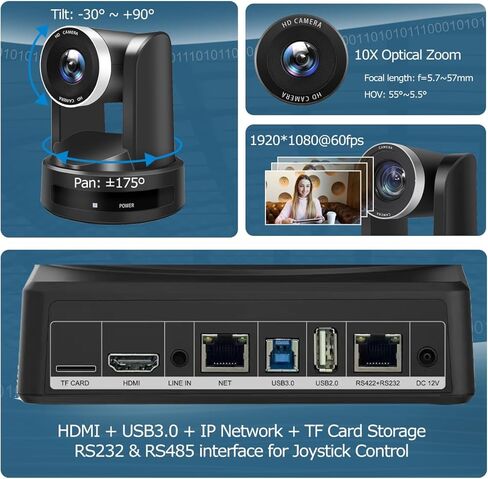 مؤتمر PTZ 4K/30FPS 10X UHD كاميرا AI تتبع الحركة البشرية تسجيل بطاقة TF USB3.0/HDMI/LAN لمؤتمر الفيديو اجتماع العمل البث المباشر أحداث الكنيسة عبادة Skype Zoom Teams OBS in Kuwait