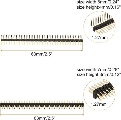 MECCANIXITY Pin Header 1.27mm Pitch Copper Pin, Single Row 50 Pin and Dual Row 2x50 Pin for Prototype Black 20 Set in Saudi Arabia