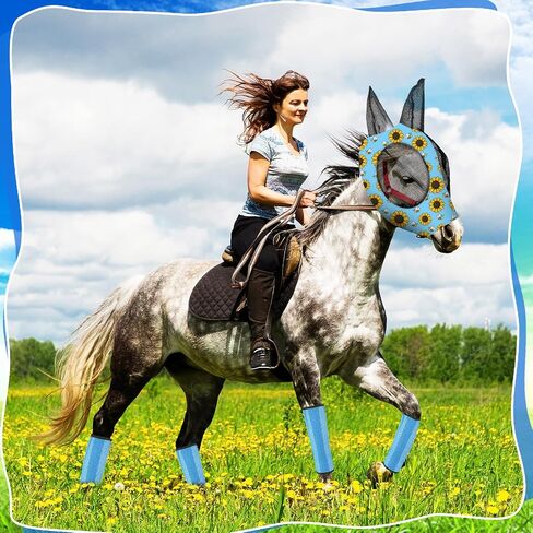 Hosuly 10 Pcs Mesh Fly Masks Fly Boots with Ears Set for Horses Flower Breathable Horse Fly Masks Mesh Fly Leggings for Horse Care Smooth UV Protection for Horses(Medium) in Saudi Arabia