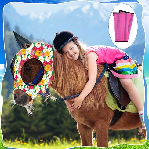 Hosuly 10 Pcs Mesh Fly Masks Fly Boots with Ears Set for Horses Flower Breathable Horse Fly Masks Mesh Fly Leggings for Horse Care Smooth UV Protection for Horses(Medium) in Saudi Arabia