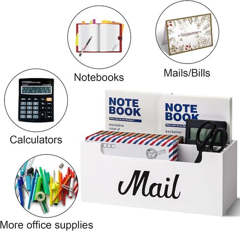 VOTLEVT Wooden Mail Organizer Countertop, Mail Holder for Table and Desk, Mail Sorter Organizer Mail Basket, Pine Wood in Saudi Arabia