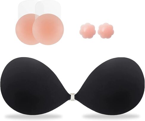Sticky Bra,Backless Strapless Bra Push Up,Adhesive Invisible Lift Up Bras for Women Wedding Dresses Reusable,Black in Saudi Arabia