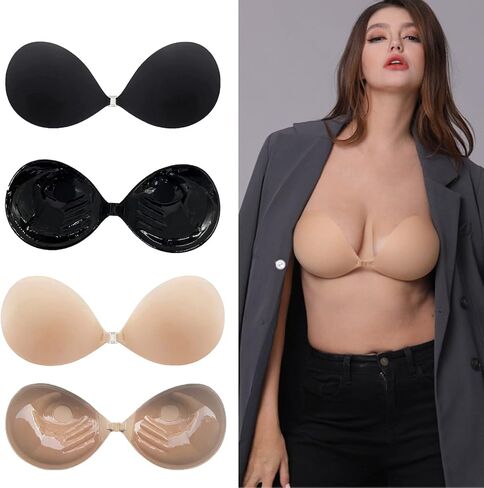 Sticky Bra,Backless Strapless Bra Push Up,Adhesive Invisible Lift Up Bras for Women Wedding Dresses Reusable,Black in Saudi Arabia